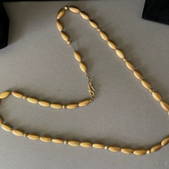 Liz Claiborne Matted Gold Glass & Metal Beads on a Long 36" Gold Chain - Picture 2 of 6